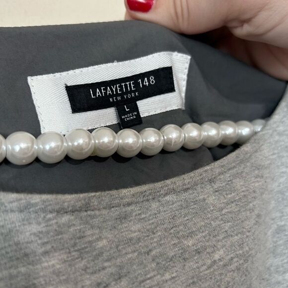 Lafayette 148 New York Gray Color Block Short Sleeve Shift Dress SIZE LARGE - Picture 4 of 6